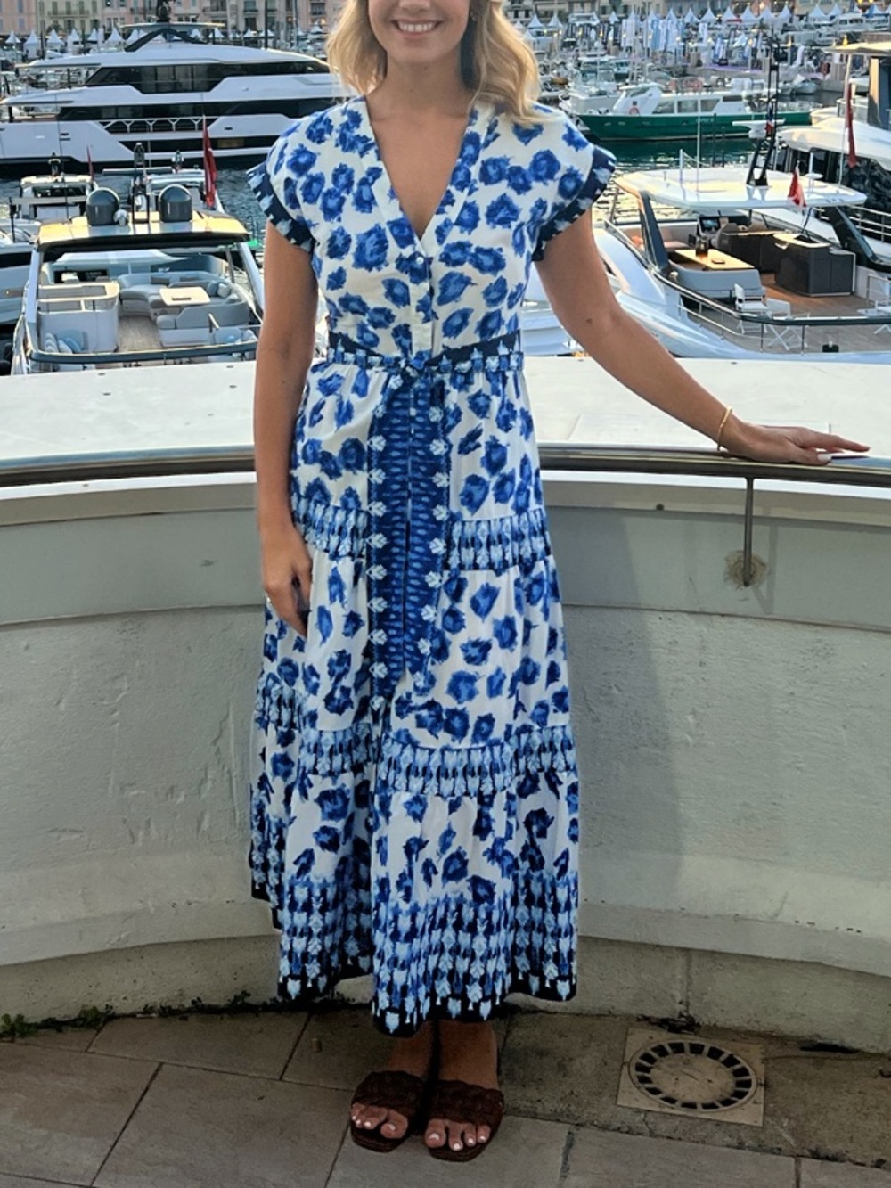 Blue and White Patterned Maxi Dress